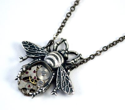 Silver Bee Necklace, Steampunk