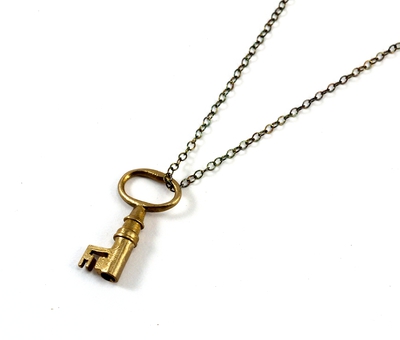 Tiny Bronze Skeleton Key Necklace