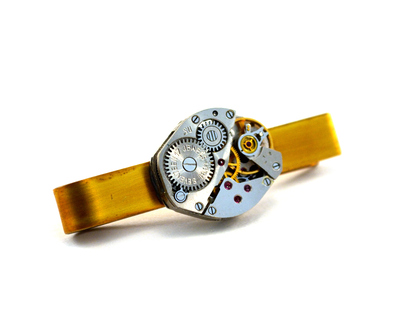 Custom Steampunk Tie Clip, Personalised with Your Text