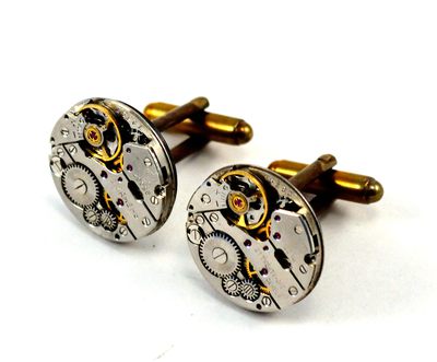 Watch Cufflinks, Steampunk, Circular
