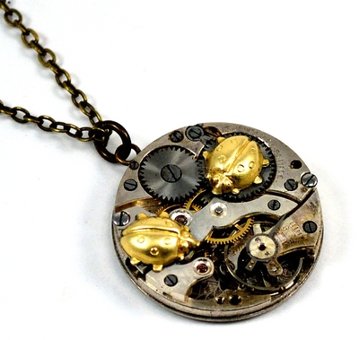 Steampunk Ladybug Necklace, Ladybird Pendant
