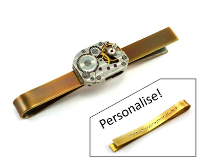 Personalised Steampunk Tie Bar, Watch Movement