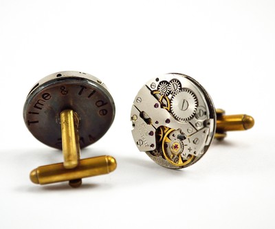 Personalised Steampunk Cufflinks, Engraved Watch Movements